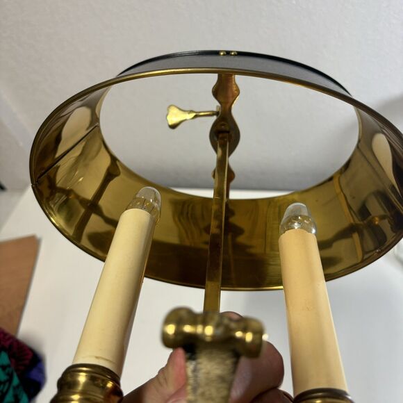 Black Shade Bouillette Lamp 2 Candlestick Lights Gold Brass Tone - Picture 15 of 16